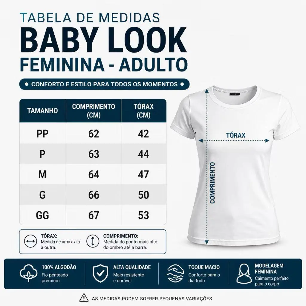 Tabela de medidas baby look